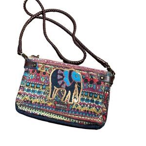 Sakroots elephant crossbody or clutch purse boho pattern 3 compartments